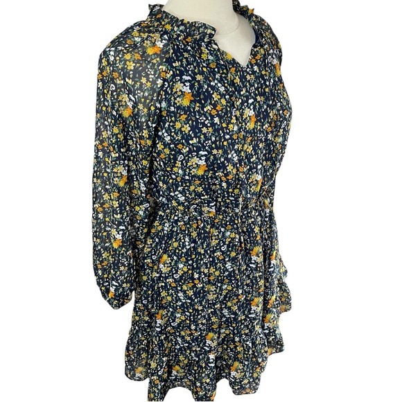 LOVE ADY Navy & Yellow Ditsy Floral Ruffled Mini Dress, Medium - Picture 5 of 8